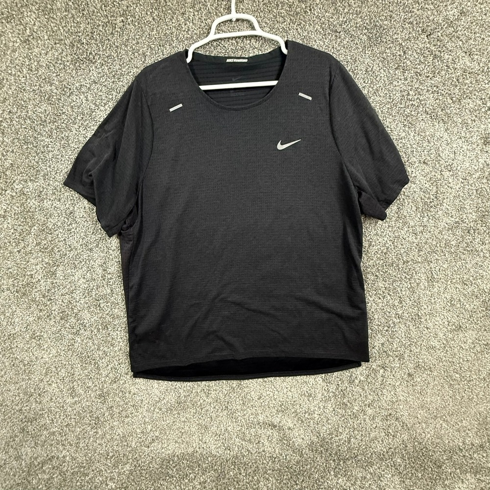 Nike Running Dri-FIT Shirt Mens XXL Black Short Sleeve Reflective Athletic Top